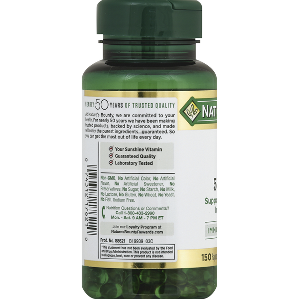 Nature's Bounty Vitamine D3, 50 mcg, Gélules à Libération Rapide