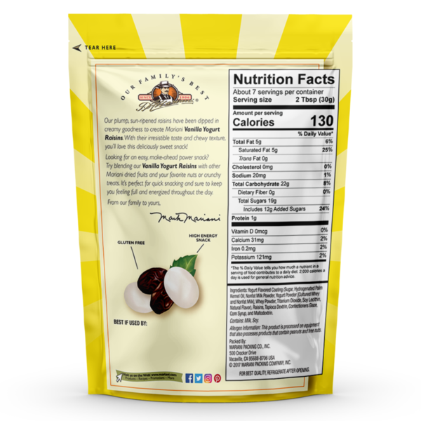 Raisins enrobés de yaourt à la vanille Mariani, sachet de 200 g