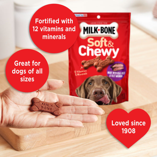 Friandises pour chiens Milk-Bone, tendres et moelleuses, recette de boeuf et de filet mignon