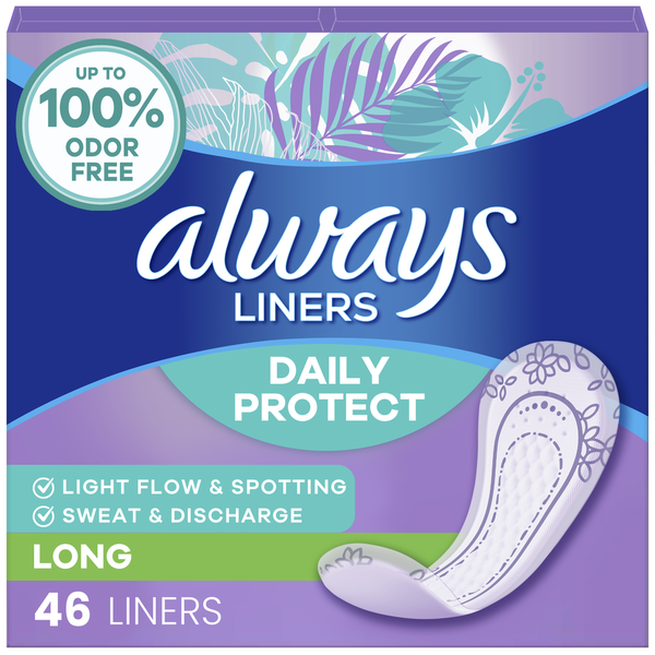 Always Daily Protect Liners, Long Length, Sans parfum