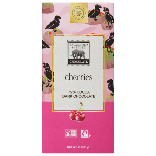 Chocolat Noir Espèces Menacées avec Cerises, 72% Cacao