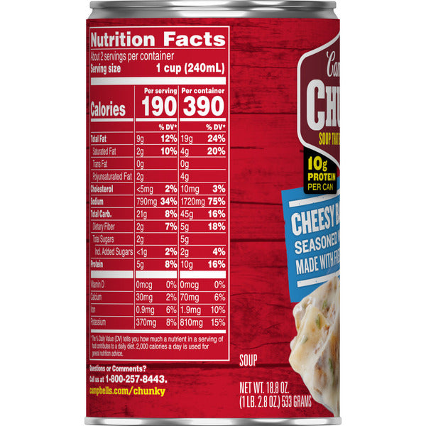 Soupe de pommes de terre au cheddar et morceaux de bacon de Campbell's