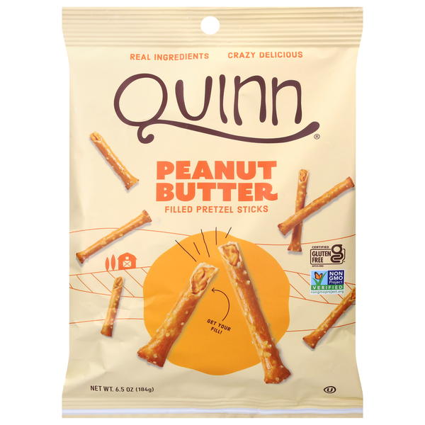 Bâtonnets de bretzel farcis au beurre de cacahuète Quinn Snacks