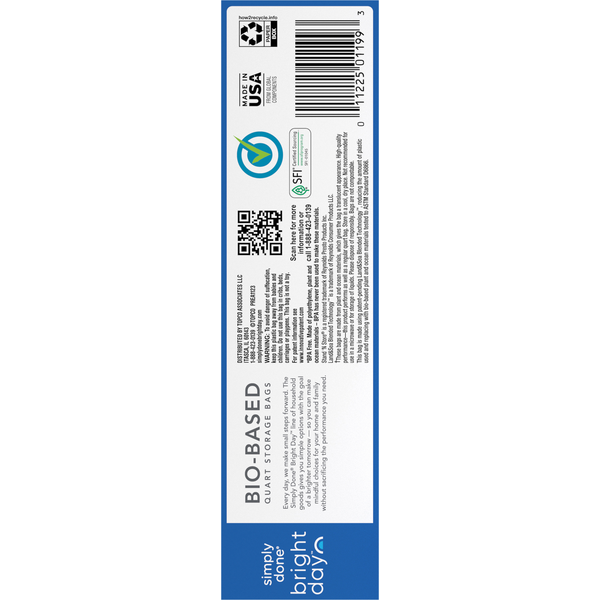 Simply Done Storage Bags - Stand 'N Store, Double Zipper, Bio-Based, Quart