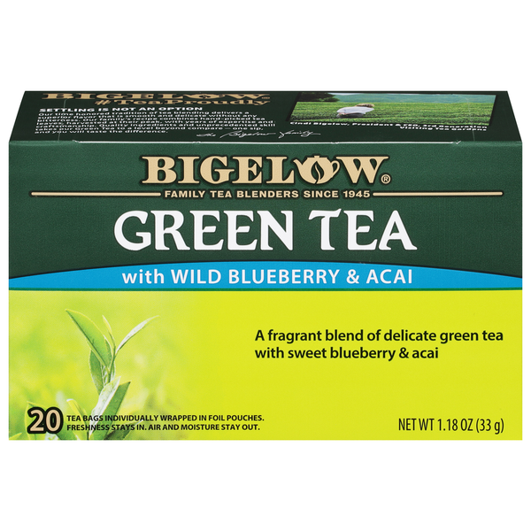 Thé vert Bigelow avec des sachets de thé aux myrtilles sauvages et à l'açaï