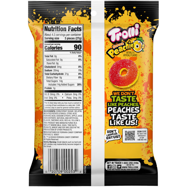 Bonbons gélifiés Trolli, Peachieos - Friandises sucrées et moelleuses