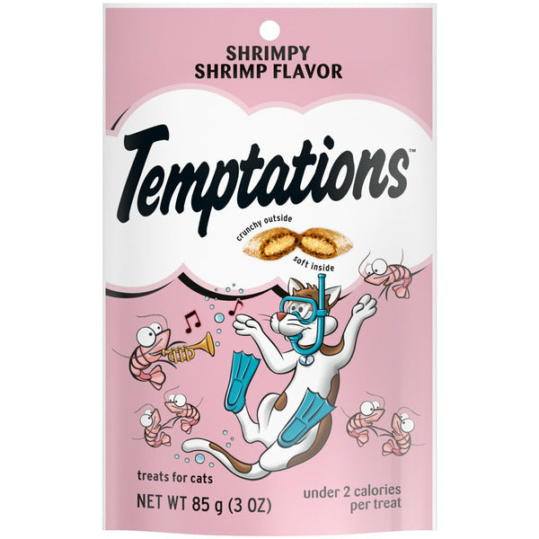 TEMPTATIONS Clásicos Snacks Crujientes y Suaves para Gatos - Sabor a Camarón