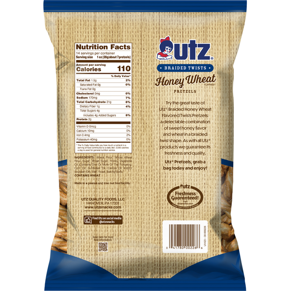 Utz Honey Wheat Braided Twists Pretzels