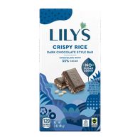 Barra de Chocolate Oscuro Estilo Arroz Crujiente de LILY'S, Sin Azúcar Añadido, 3 oz