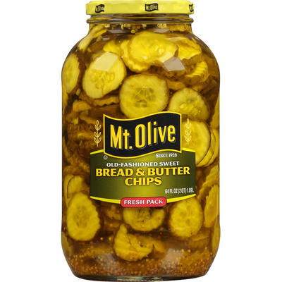 Tranches de cornichons sucrés au pain et au beurre de Mt. Olive
