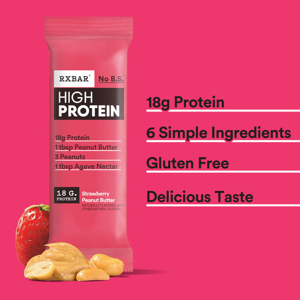 RXBAR High Protein Strawberry Peanut Butter Bars, Gluten Free - 5 Count