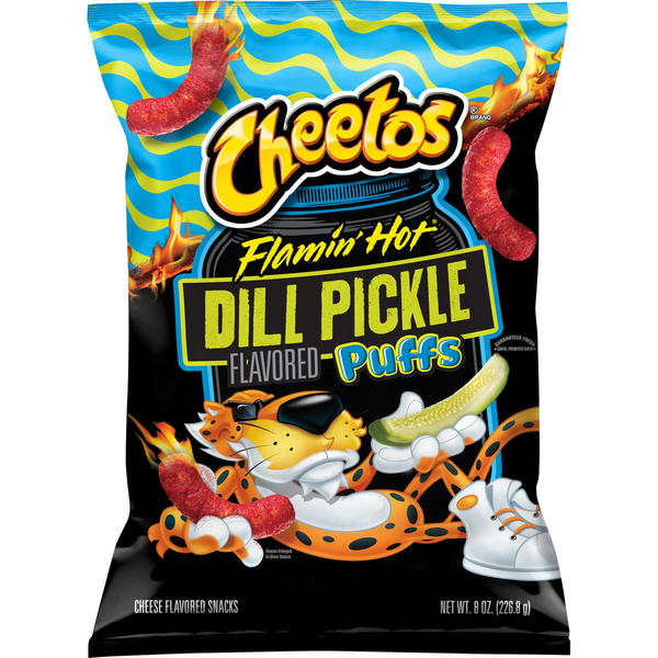 Cheetos Puffs Snacks de Queso Flamin Hot Pepinillo Agrio
