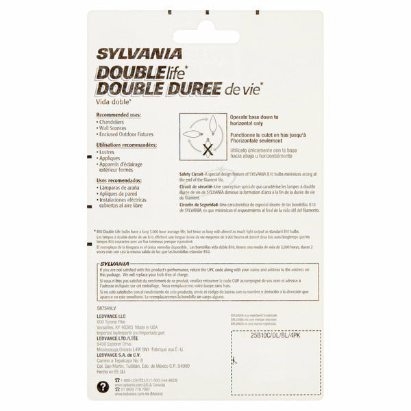 Bombillas Sylvania Double Life de 25W con base pequeña B10