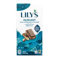 LILY'S Hazelnut Milk Chocolate Style No Sugar Added Bar, 2.8 oz