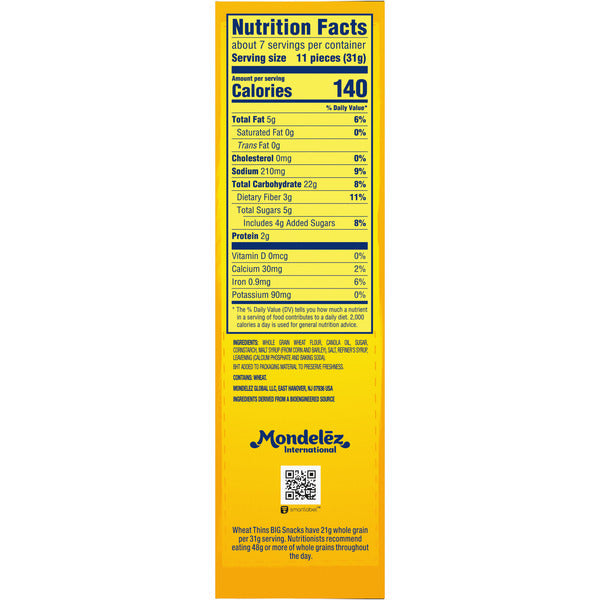 WHEAT THINS Big Snacks, Galletas de Trigo Integral - 8 oz