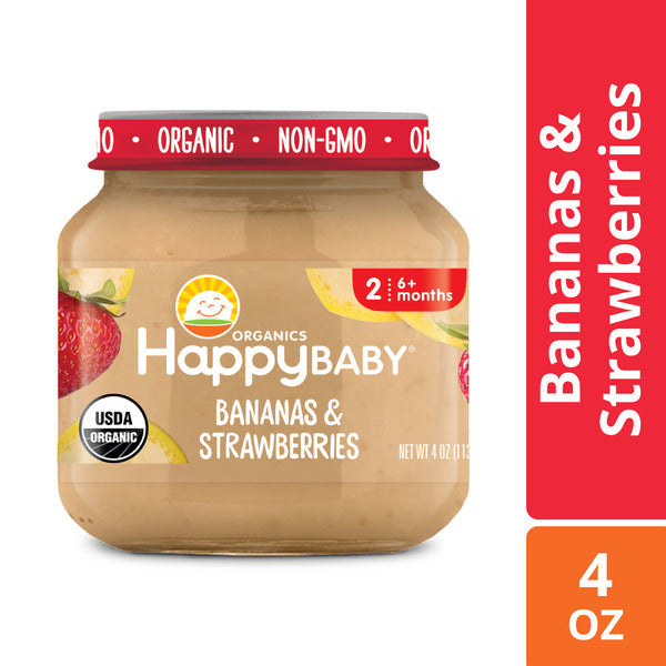 Happy Baby Organics Clearly Crafted Stage 2 Bananas & Strawberries 4 oz Jar