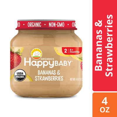 Happy Baby Organics Clearly Crafted Stage 2 Bananas & Strawberries 4 oz Jar