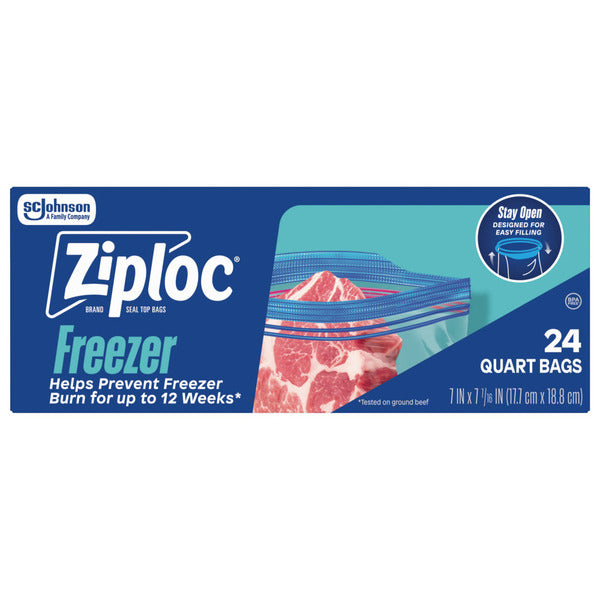 Ziploc Quart Freezer Storage Bags - Stay Open Design