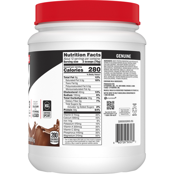 MUSCLE MILK Mezcla de Bebida en Polvo de Chocolate