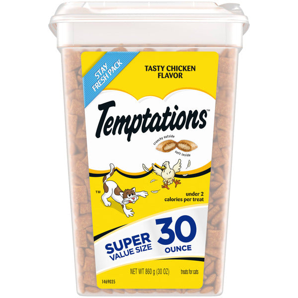 TEMPTATIONS Clásicos Galletas Crujientes y Suaves para Gatos - Sabor a Pollo Delicioso