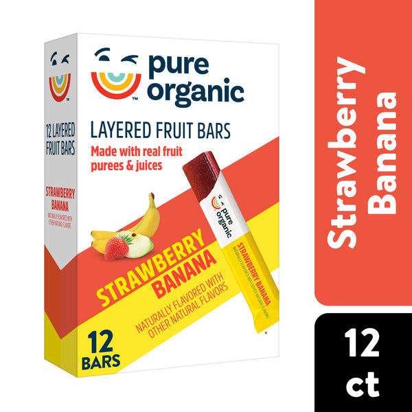 Pure Organic Strawberry Banana Layered Fruit Bars - 12 Count