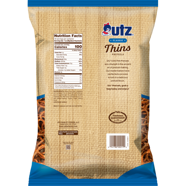 Utz Classic Thins Pretzels - Crunchy Snack Delight