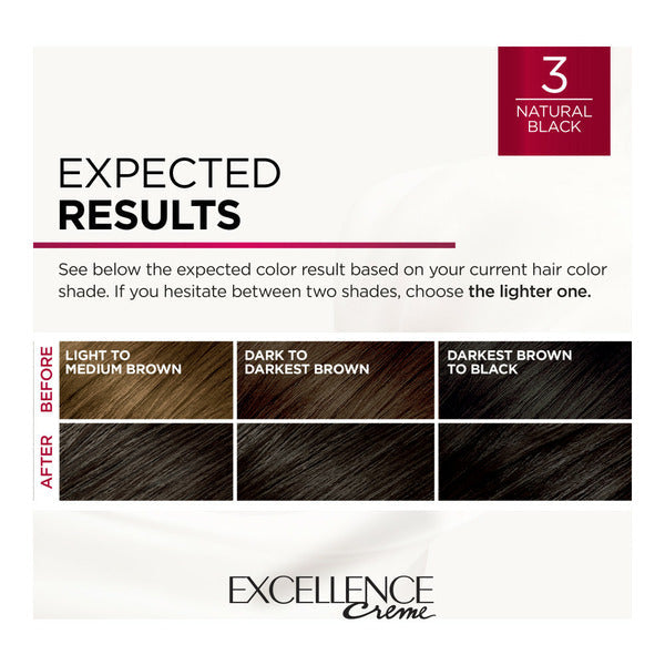 Color de Cabello Permanente L'Oreal Creme Triple Cuidado, 3 Negro Natural