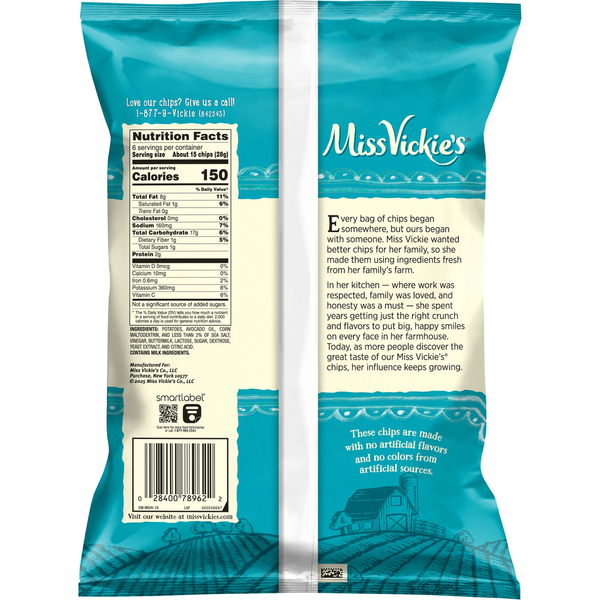 Chips de pomme de terre Miss Vickie's cuits à la casserole - Sel de mer et vinaigre