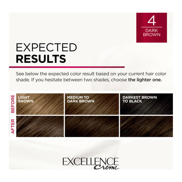 Color de Cabello Permanente L'Oreal Creme Triple Cuidado, 4 Marrón Oscuro