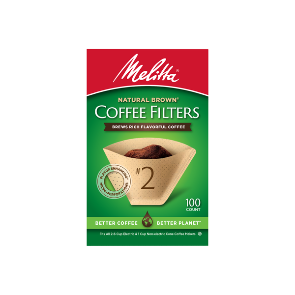 Filtros de café Melitta #2 en cono de papel marrón natural