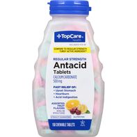 Tabletas masticables de antiácido TopCare, fuerza regular, 500 mg