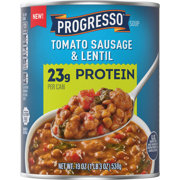 Soupe de tomates, saucisse et lentilles Progresso Protein - Sans gluten