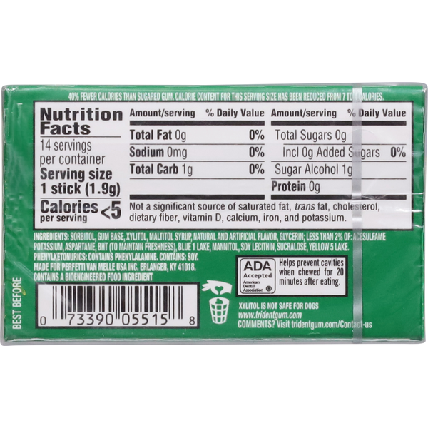 Chicle Sin Azúcar Trident Sabor Menta