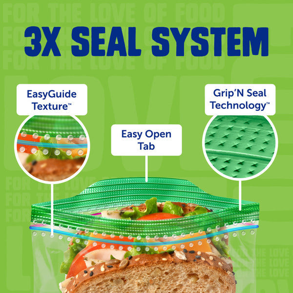 Bolsas de Sándwich Ziploc con Textura EasyGuide™ y Tecnología Grip ’n Seal™