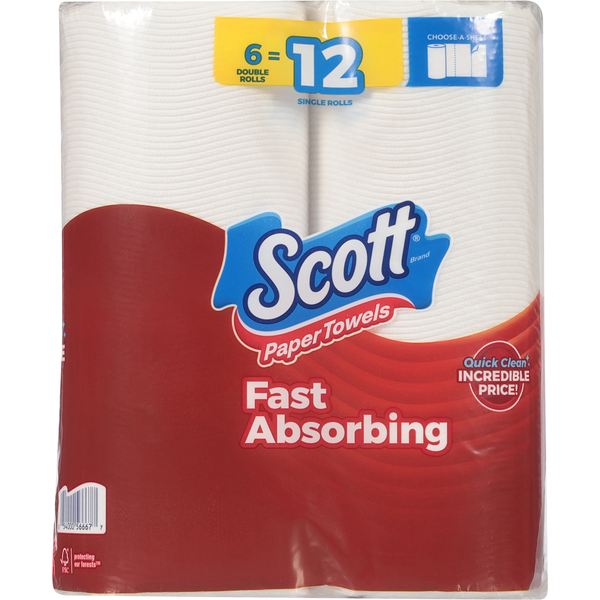 Toallas de papel de doble rollo de secado rápido Scott de una capa y elige la hoja