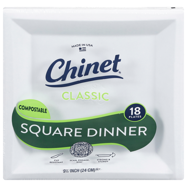 Platos de Cena Cuadrados Compostables Clásicos Chinet - 9.5 Pulgadas