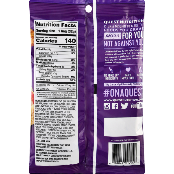 Quest Protein Chips - Loaded Taco Flavor, Tortilla Style