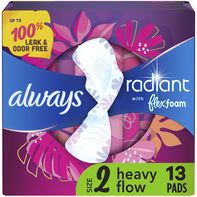 Always Radiant Pads, Size 2, Heavy, with Wings