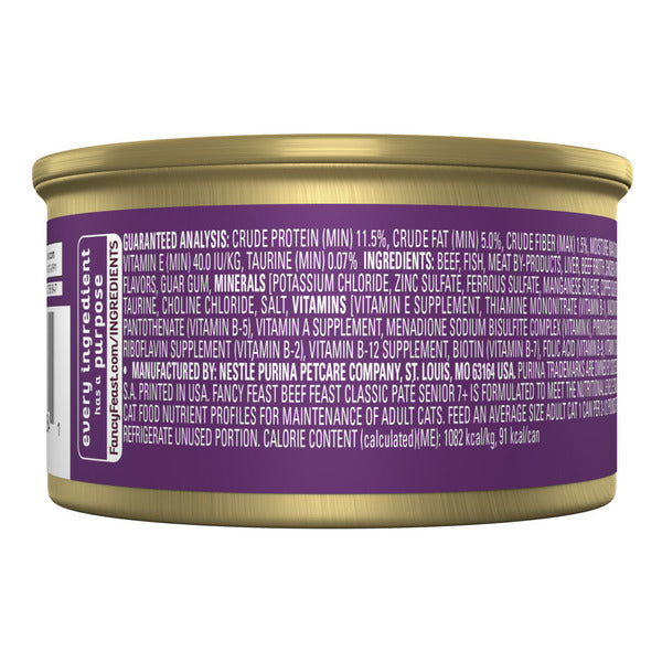 Purina Fancy Feast High Protein Senior Pate Wet Cat Food, Beef Feast 7+