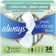 Always Pure Cotton Pads, Taille 2, Forte Absorption, avec Ailes