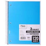 Cuaderno espiral de 3 materias Mead con reglas universitarias