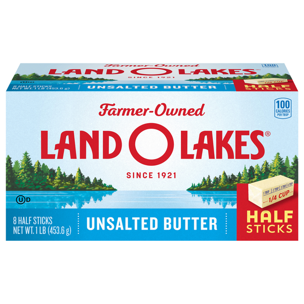 Beurre non salé Land O Lakes en demi-bâtonnets, fabriqué avec de la crème douce