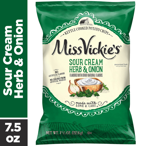 Chips de pommes de terre cuites à la casserole Miss Vickie's à la crème sure, aux herbes et à l'oign