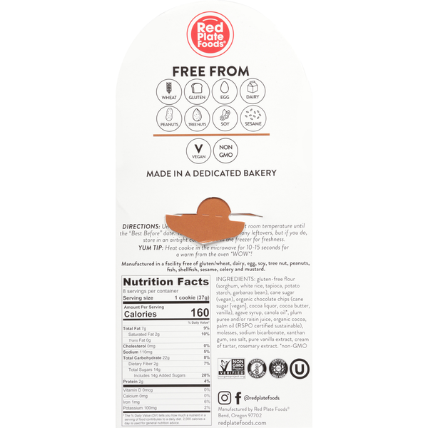 Biscuits Double Chocolat Sans Gluten et Végans de Red Plate Foods