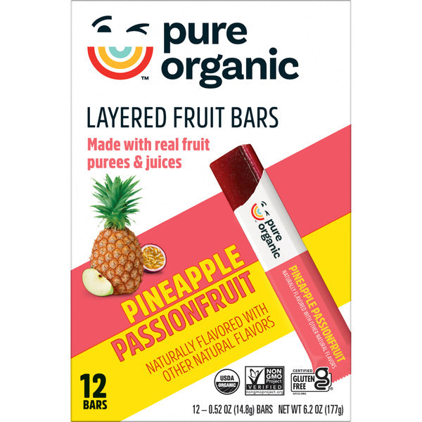 Barras de Fruta Capas de Piña y Maracuyá Orgánicas Puras - 12 Contenido