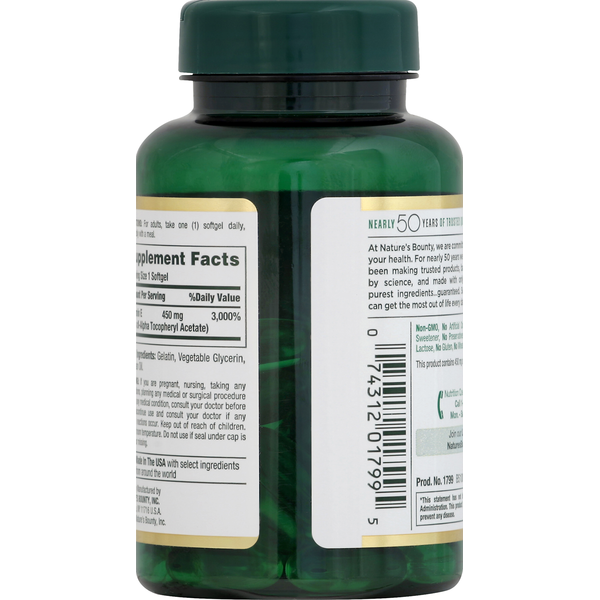 Nature's Bounty Vitamin E Softgels - Pure & Premium Quality