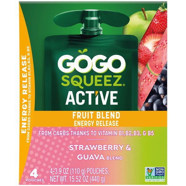GoGo Squeez Énergie Active Mélange de Fruits Tropicaux Pochettes, 4 Pack