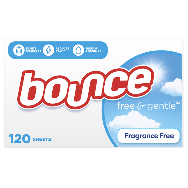 Feuilles de séchage Bounce Free & Gentle sans parfum pour peaux sensibles