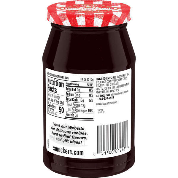 Mermelada de frambuesa roja sin semillas de Smucker's, 18 onzas
