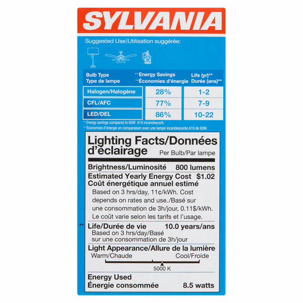 Ampoules LED A19 SYLVANIA 60W Lumière du Jour